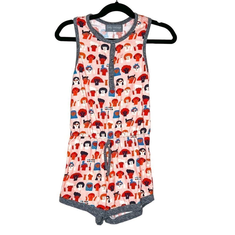 Girls Grey Vintage Everly Short Female Empowerment Romper Size 4T